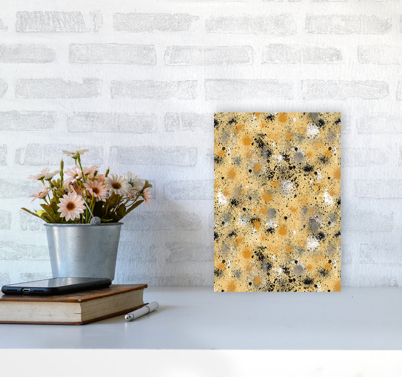 Ink Dust Splatter Yellow Abstract Art Print by Ninola Design A4 Black Frame
