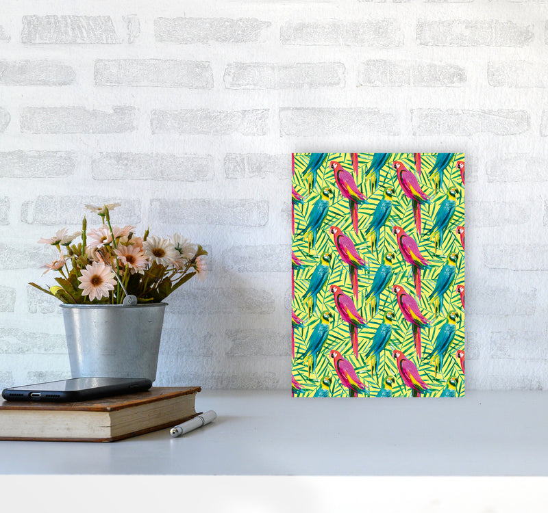 Tropical Parrots Palms Abstract Art Print by Ninola Design A4 Black Frame