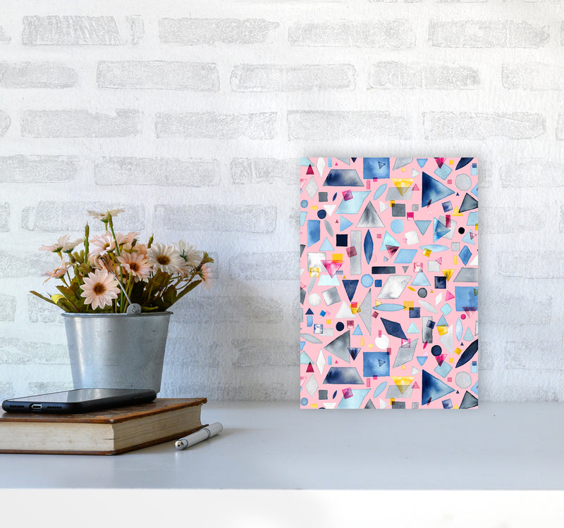 Geometric Pieces Pink Abstract Art Print by Ninola Design A4 Black Frame