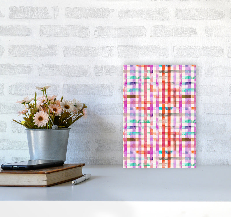 Gingham Vichy Pink Abstract Art Print by Ninola Design A4 Black Frame