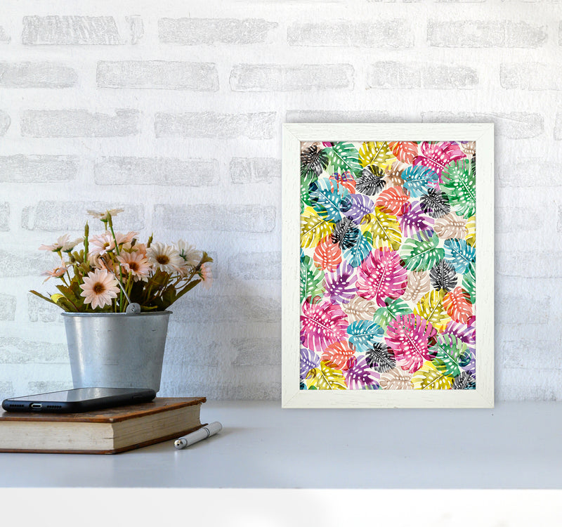 Tropical Monstera Leaves Multicolored Abstract Art Print by Ninola Design A4 Oak Frame