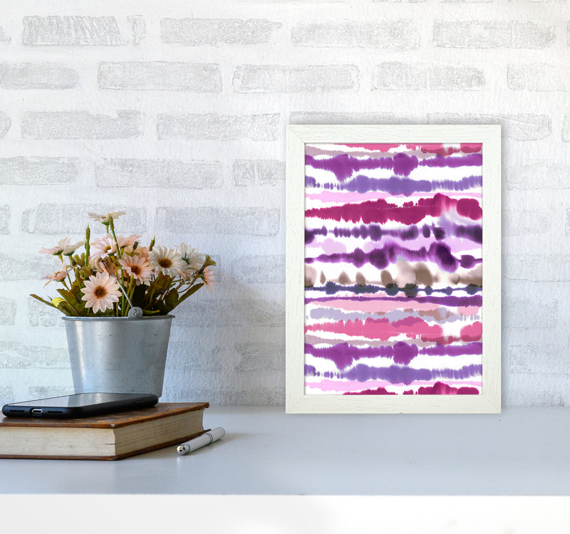 Soft Nautical Watercolor Lines Pink Abstract Art Print by Ninola Design A4 Oak Frame