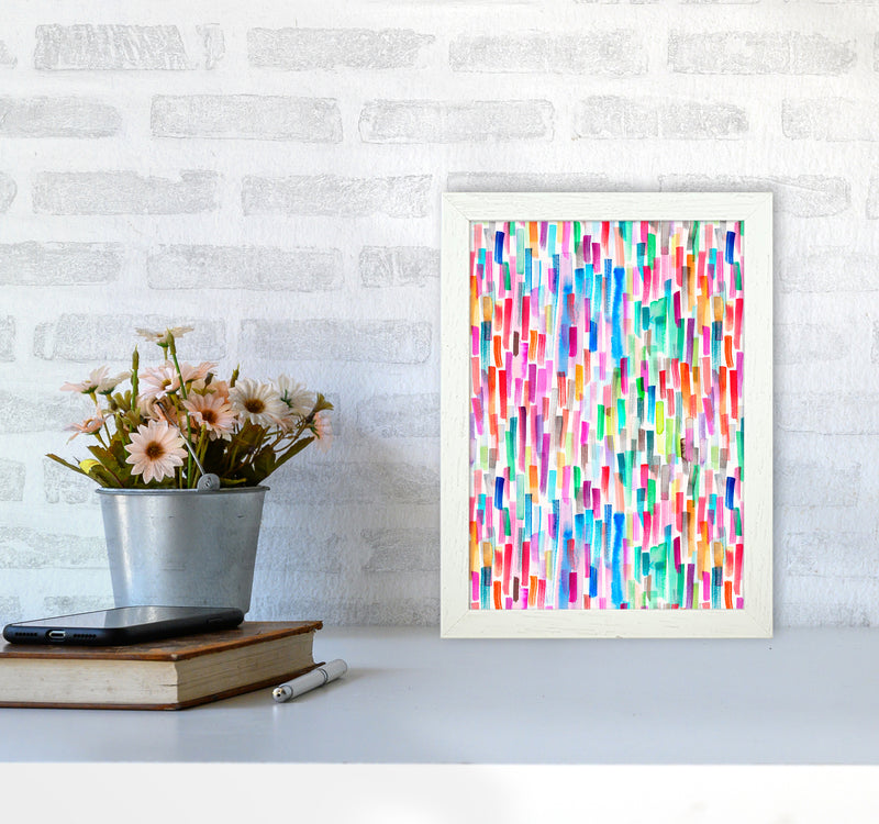 Colorful Brushstrokes Multicolored Abstract Art Print by Ninola Design A4 Oak Frame
