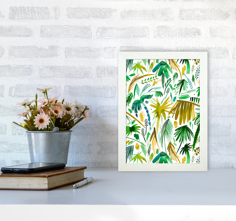 Brushstrokes Tropical Palms Green Abstract Art Print by Ninola Design A4 Oak Frame