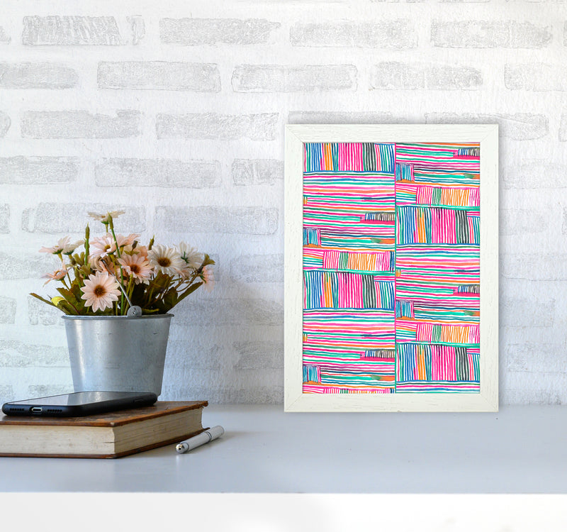 Watercolor Linear Meditation Pink Abstract Art Print by Ninola Design A4 Oak Frame