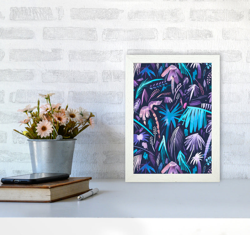 Brushstrokes Tropical Palms Navy Abstract Art Print by Ninola Design A4 Oak Frame