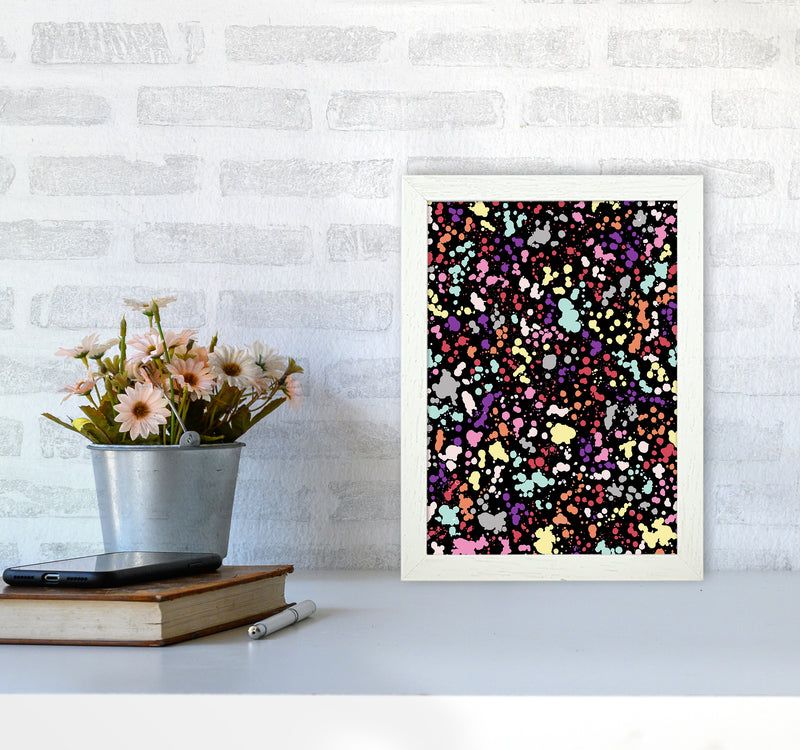 Splatter Dots Multicolored Black Abstract Art Print by Ninola Design A4 Oak Frame