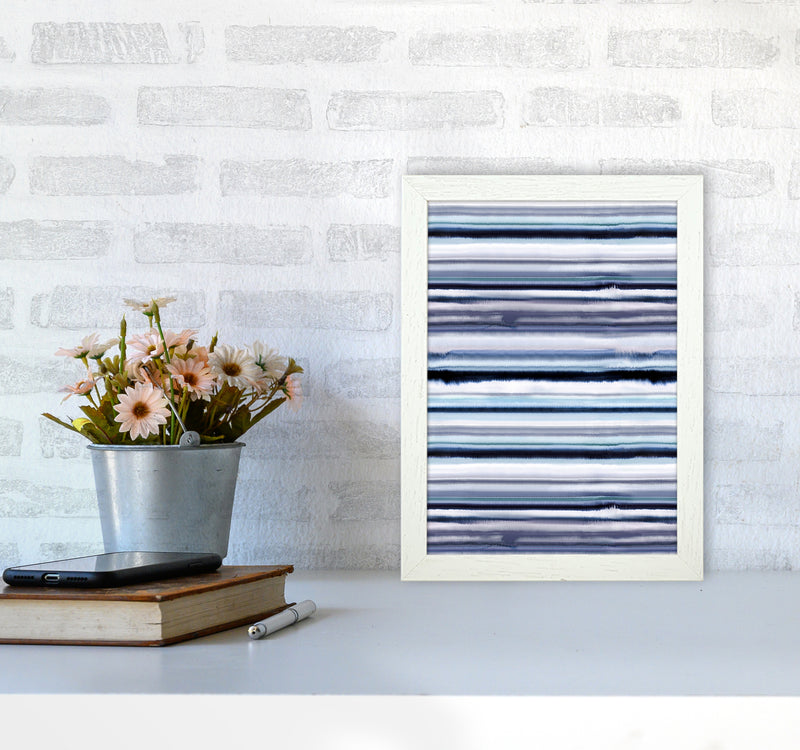 Degrade Stripes Watercolor Navy Abstract Art Print by Ninola Design A4 Oak Frame