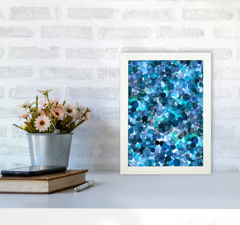 Overlapped Watercolor Dots Blue Abstract Art Print by Ninola Design A4 Oak Frame