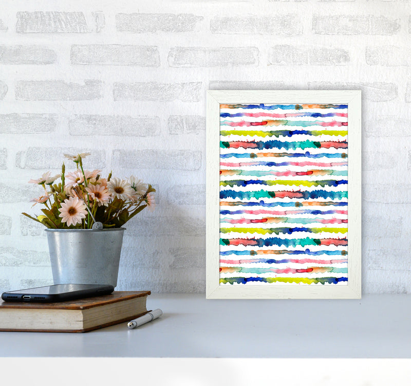 Gradient Watercolor Lines Blue Abstract Art Print by Ninola Design A4 Oak Frame