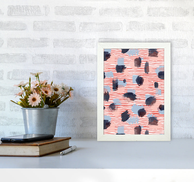 Watercolor Stains Stripes Red Abstract Art Print by Ninola Design A4 Oak Frame