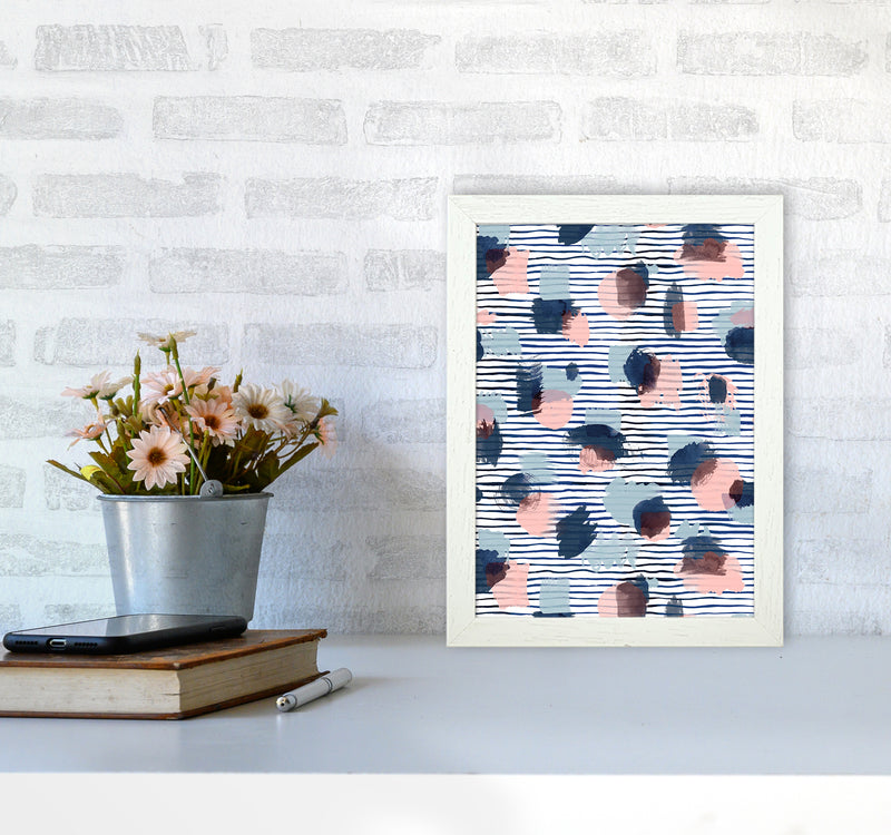 Watercolor Stains Stripes Navy Abstract Art Print by Ninola Design A4 Oak Frame