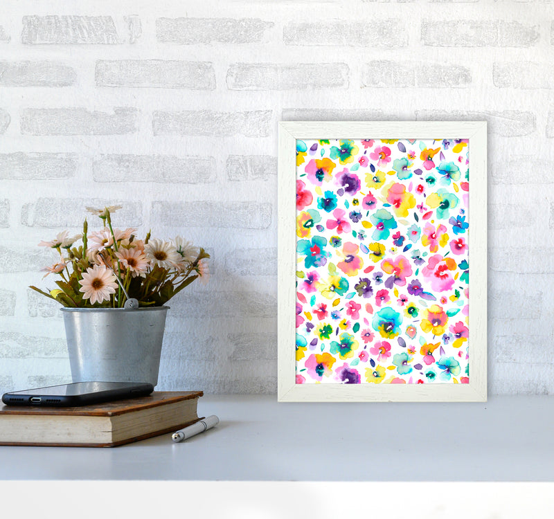 Tropical Flowers Multicolored Abstract Art Print by Ninola Design A4 Oak Frame