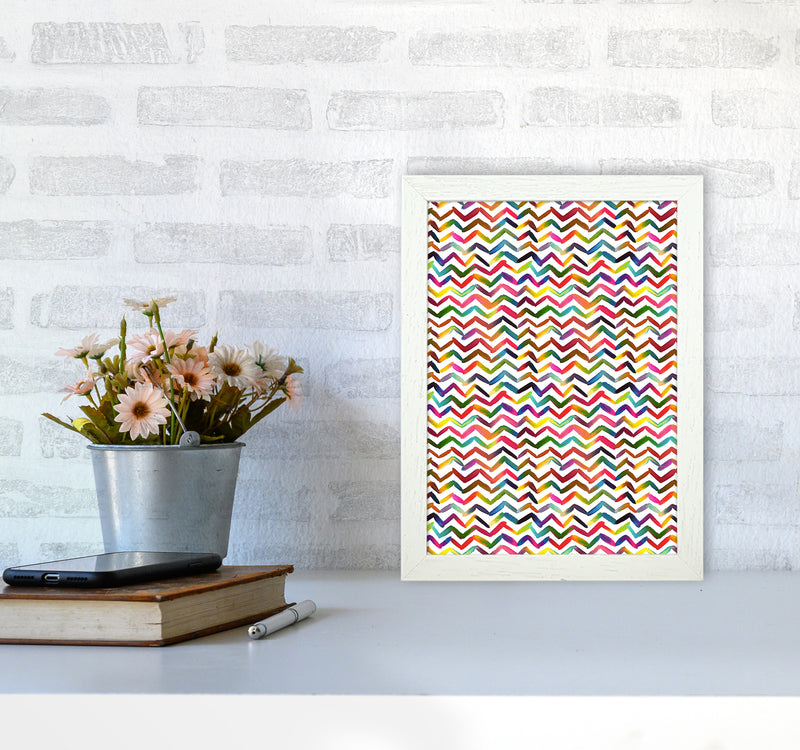 Chevron Stripes Multicolored Abstract Art Print by Ninola Design A4 Oak Frame