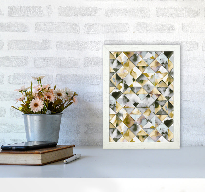 Moody Triangles Gold Silver Abstract Art Print by Ninola Design A4 Oak Frame