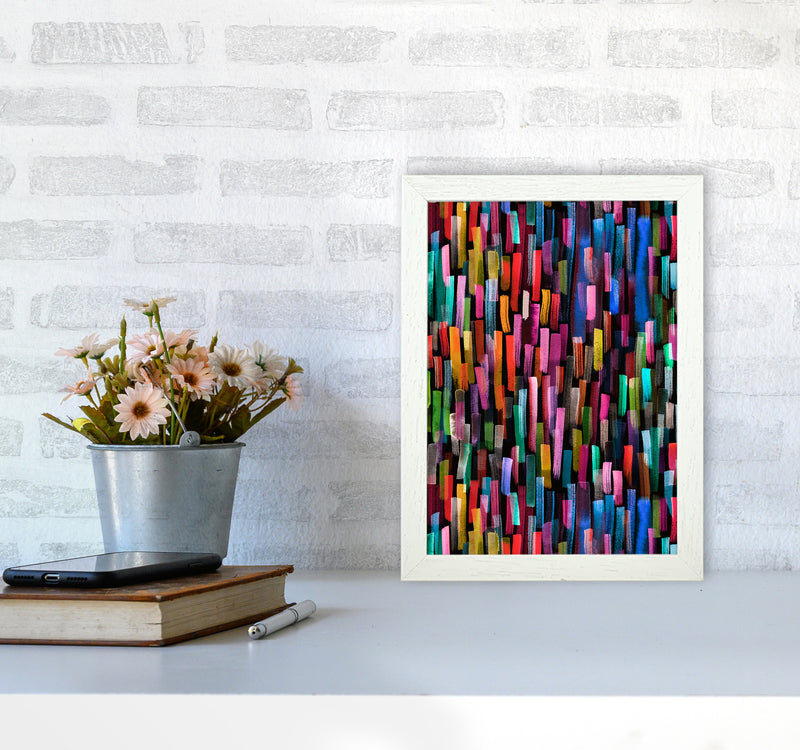 Colorful Brushstrokes Black Abstract Art Print by Ninola Design A4 Oak Frame