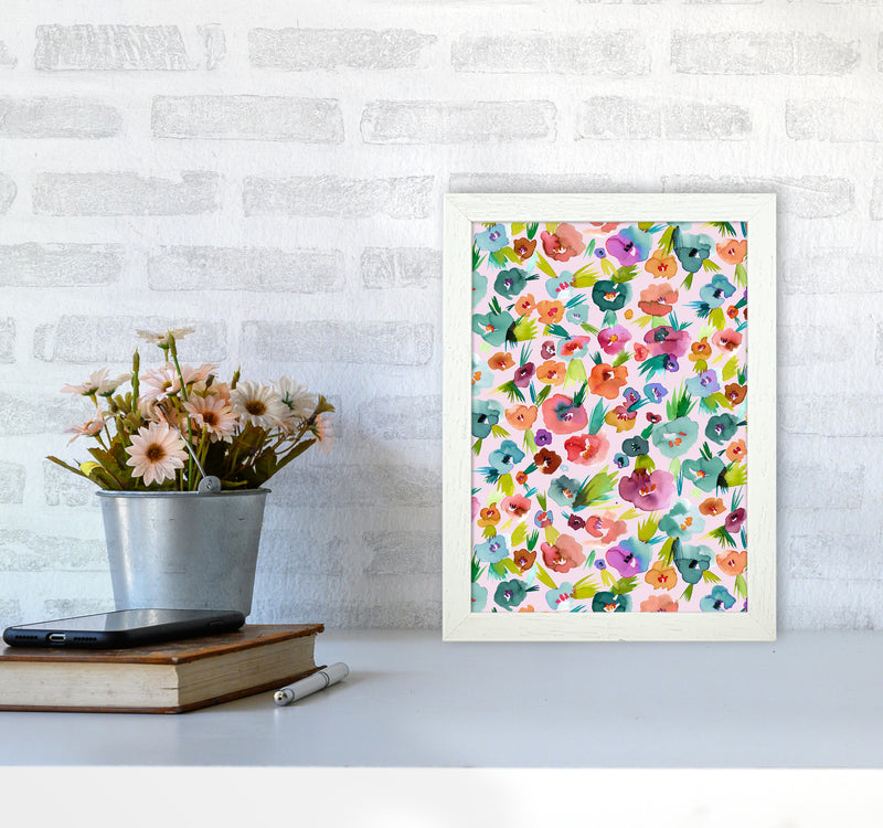 Tropical Watercolor Flowers Abstract Art Print by Ninola Design A4 Oak Frame