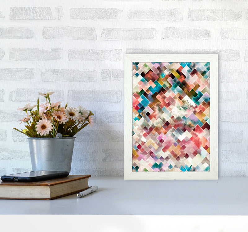 Moody Geometry Multi White Abstract Art Print by Ninola Design A4 Oak Frame