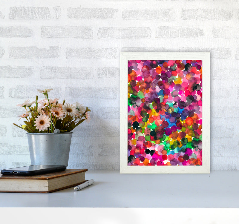Overlapped Watercolor Dots Abstract Art Print by Ninola Design A4 Oak Frame