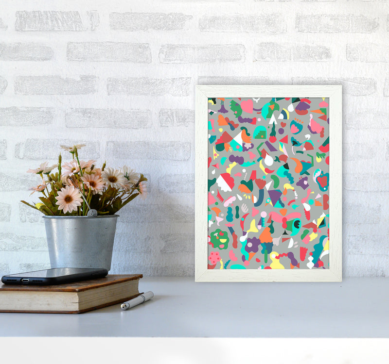 Dreamy Animal Shapes Gray Abstract Art Print by Ninola Design A4 Oak Frame