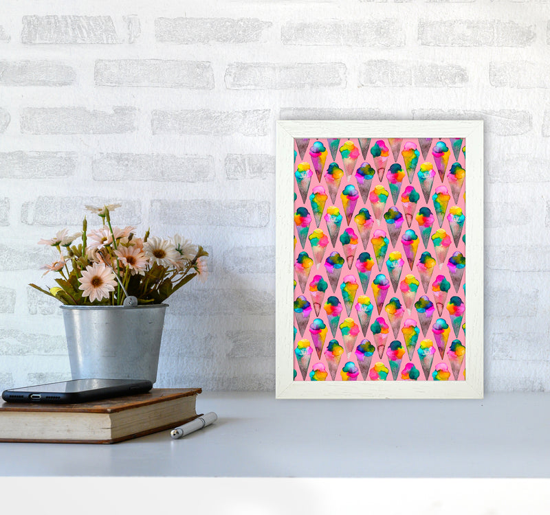 Cute Ice Creams Kids Pink Abstract Art Print by Ninola Design A4 Oak Frame