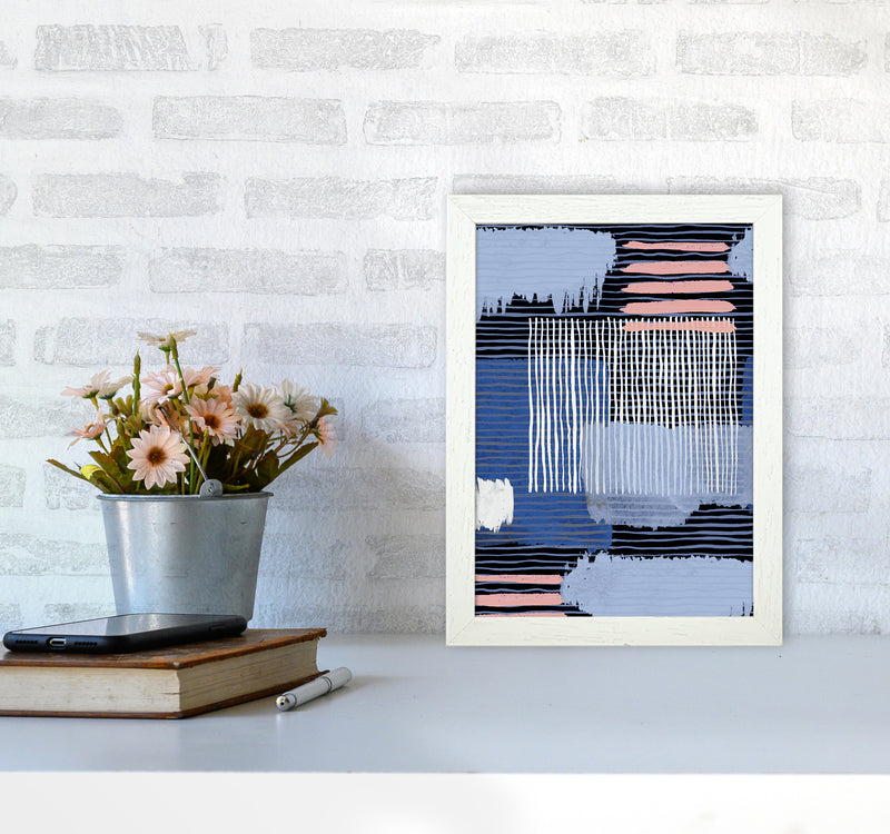 Abstract Striped Geo Blue Abstract Art Print by Ninola Design A4 Oak Frame