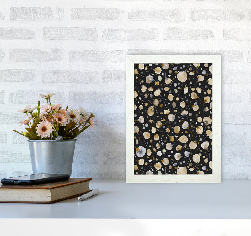 Flying Seeds Gold Silver Abstract Art Print by Ninola Design A4 Oak Frame
