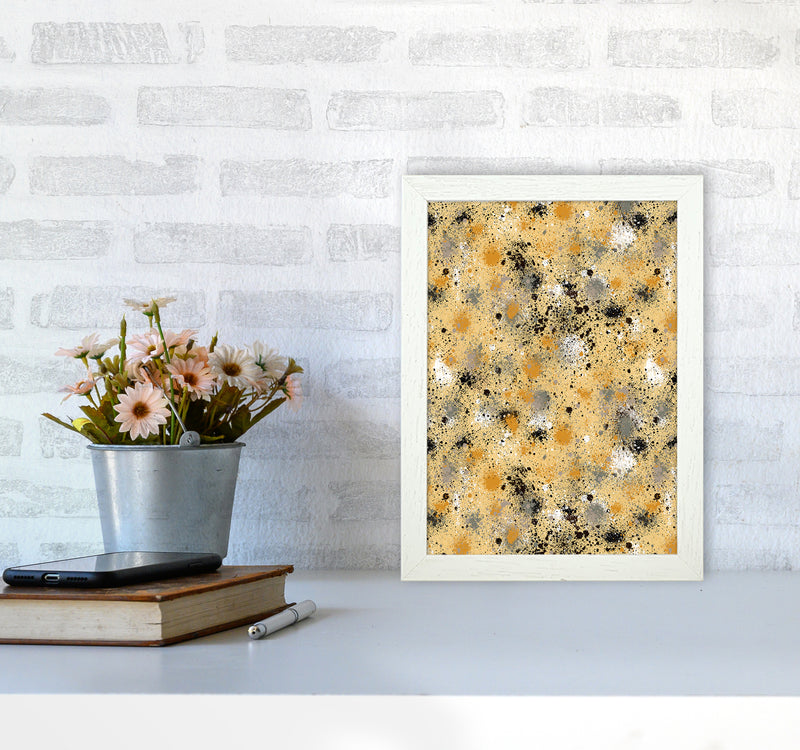 Ink Dust Splatter Yellow Abstract Art Print by Ninola Design A4 Oak Frame