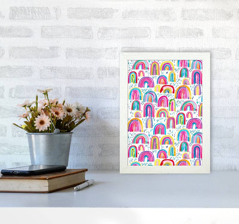 Cute Watercolor Rainbows Abstract Art Print by Ninola Design A4 Oak Frame