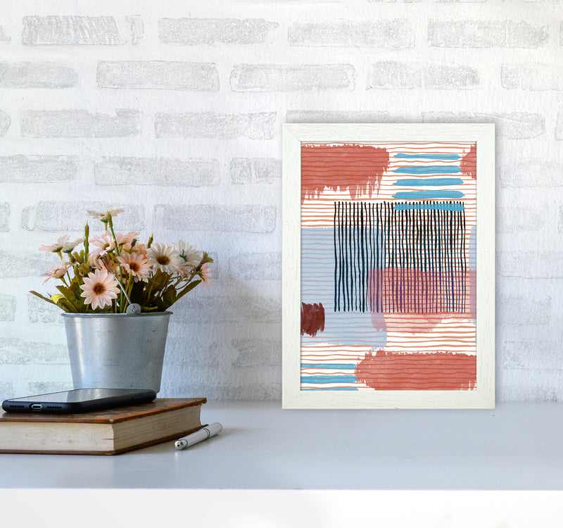 Abstract Striped Geo Red Abstract Art Print by Ninola Design A4 Oak Frame
