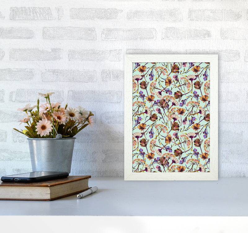 Dry Blue Flowers Collage Abstract Art Print by Ninola Design A4 Oak Frame