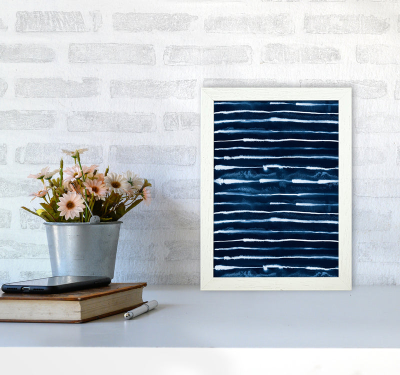 Electric Ink Lines Navy Abstract Art Print by Ninola Design A4 Oak Frame