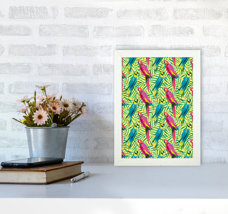 Tropical Parrots Palms Abstract Art Print by Ninola Design A4 Oak Frame