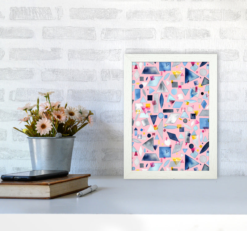 Geometric Pieces Pink Abstract Art Print by Ninola Design A4 Oak Frame