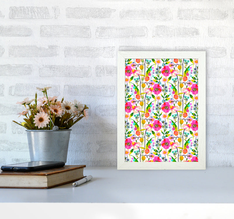 Happy Spring Flowers Abstract Art Print by Ninola Design A4 Oak Frame