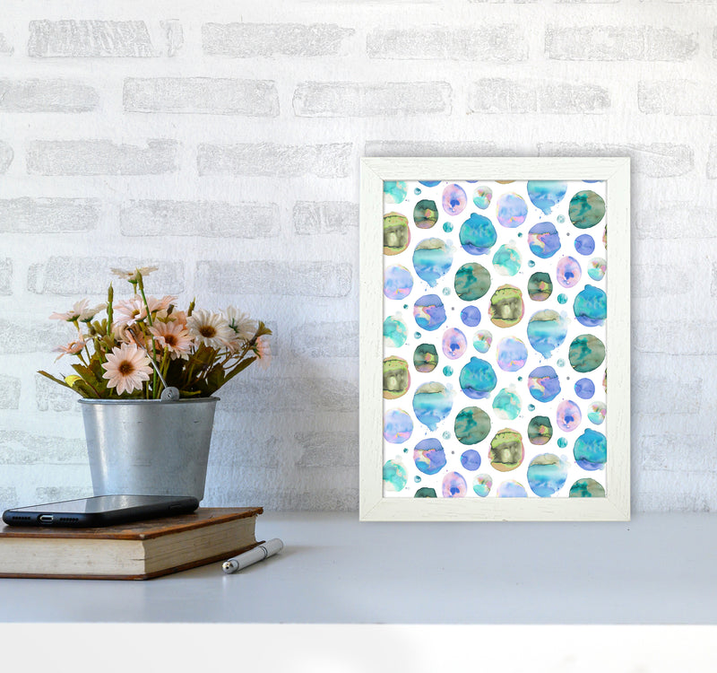 Big Watery Dots Blue Abstract Art Print by Ninola Design A4 Oak Frame