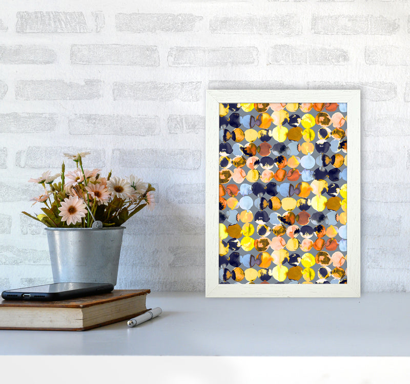 Ink Dots Blue Yellow Abstract Art Print by Ninola Design A4 Oak Frame