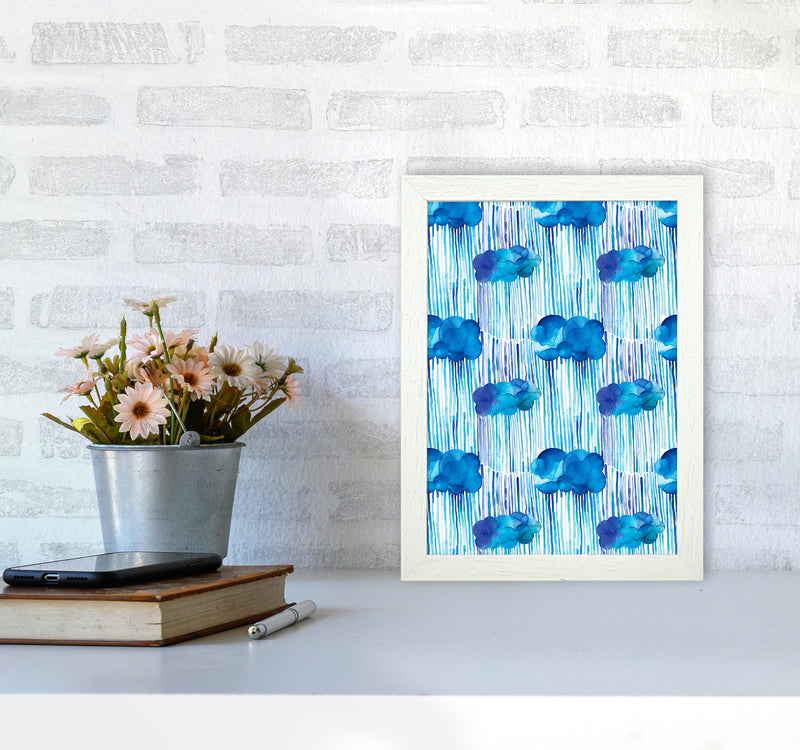 Raining Clouds Blue Abstract Art Print by Ninola Design A4 Oak Frame