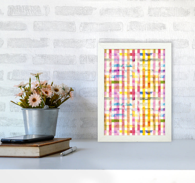 Gingham Vichy Yellow Abstract Art Print by Ninola Design A4 Oak Frame