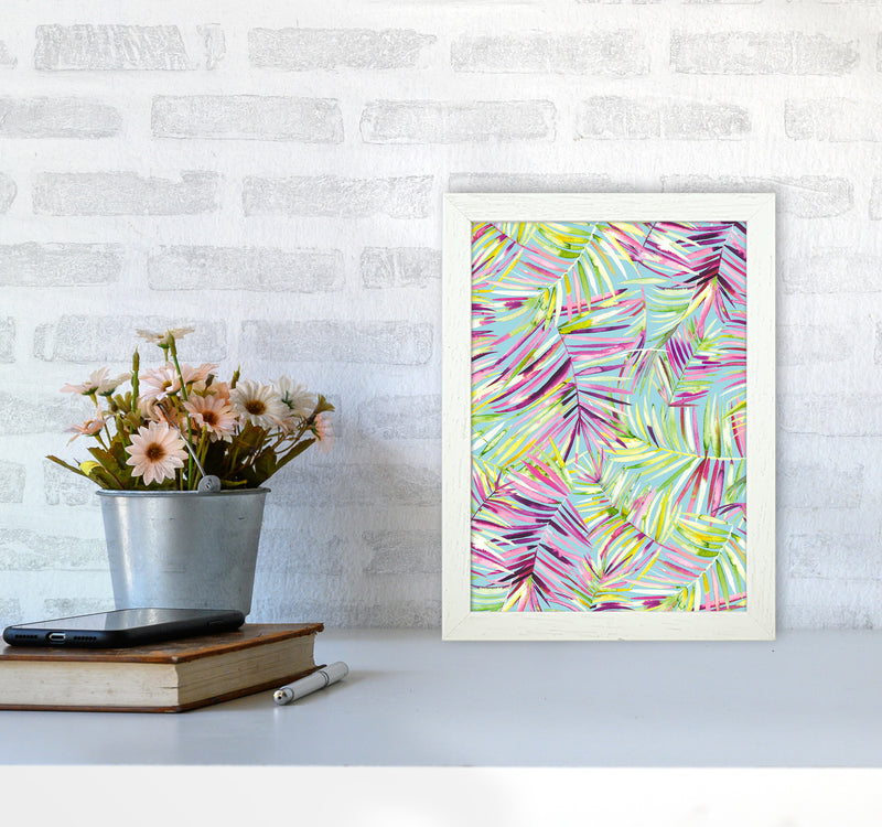 Tropical Palms Blue Abstract Art Print by Ninola Design A4 Oak Frame