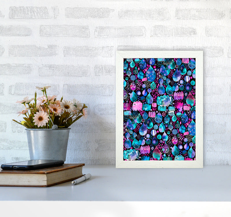 Rain Stitches Neon Abstract Art Print by Ninola Design A4 Oak Frame