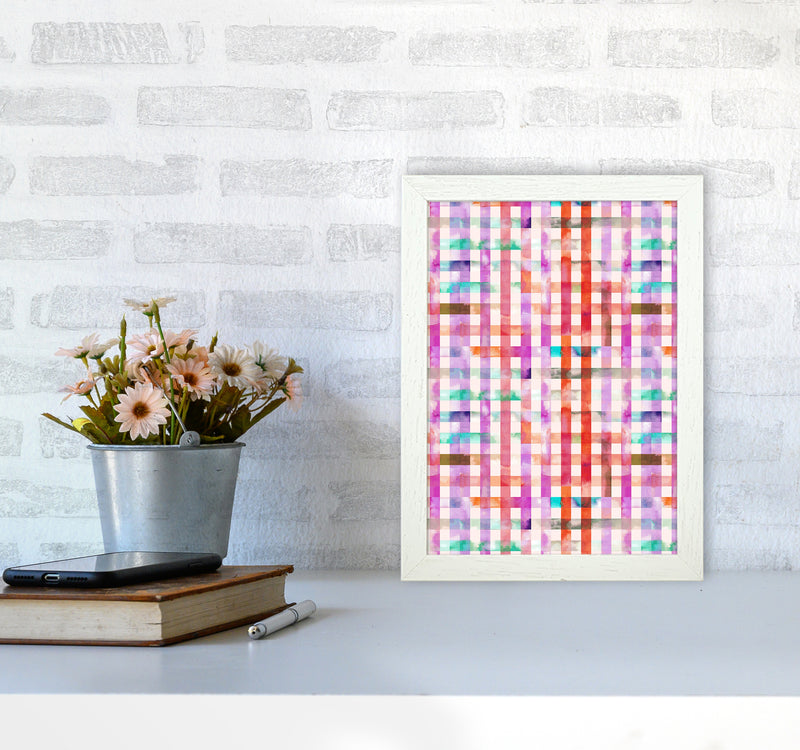 Gingham Vichy Pink Abstract Art Print by Ninola Design A4 Oak Frame