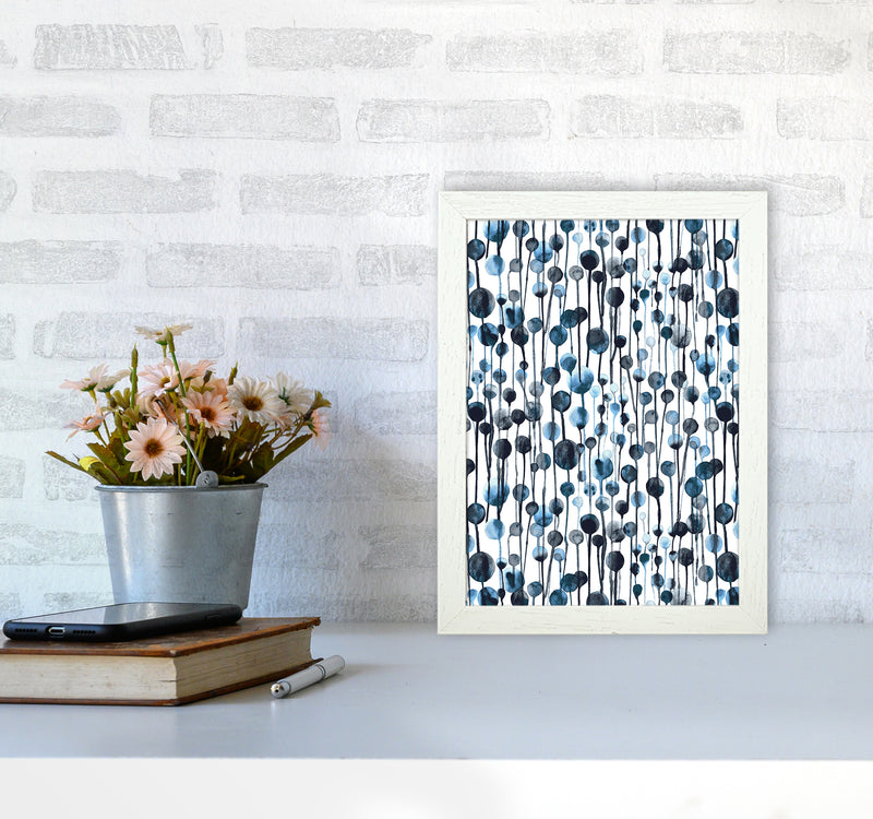 Dripping Dots Navy Abstract Art Print by Ninola Design A4 Oak Frame