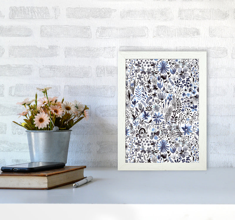 Winter Ink Flowers Abstract Art Print by Ninola Design A4 Oak Frame