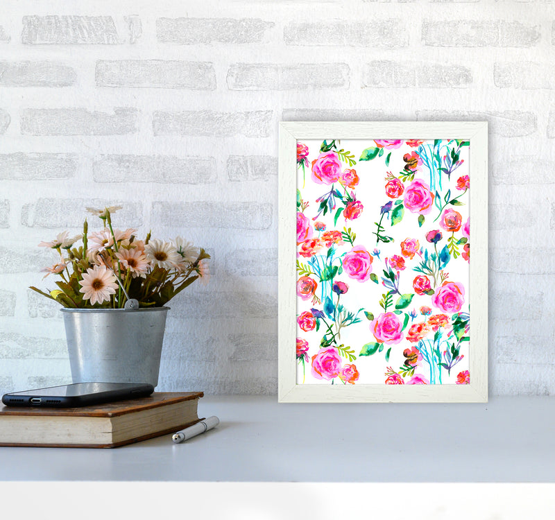 Roses Bouquet Pink Abstract Art Print by Ninola Design A4 Oak Frame