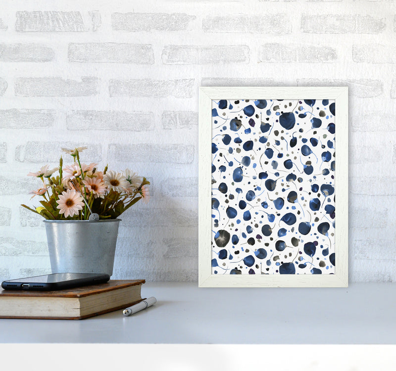 Flying Seeds Blue Abstract Art Print by Ninola Design A4 Oak Frame