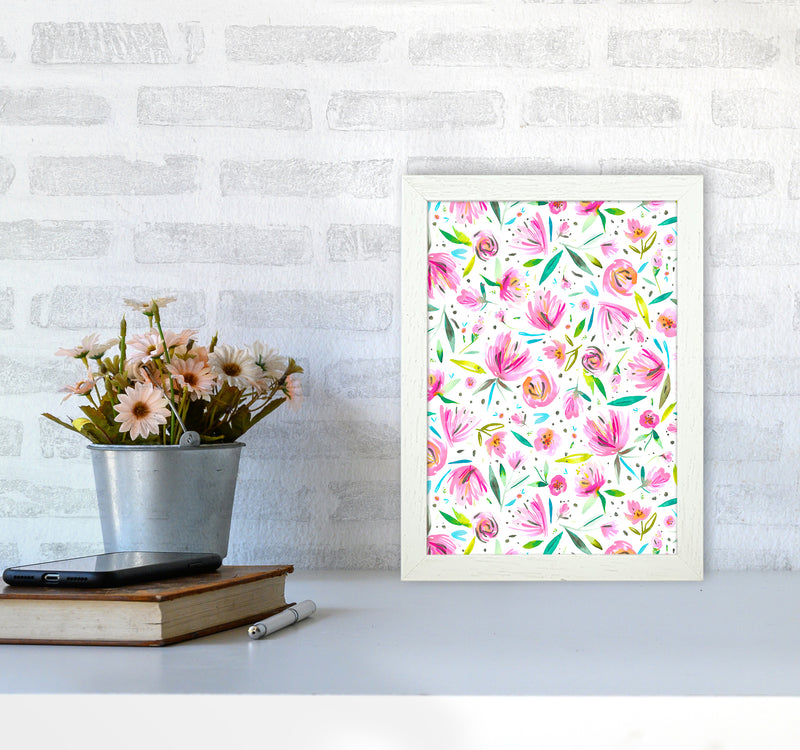 Peonies Pink Abstract Art Print by Ninola Design A4 Oak Frame