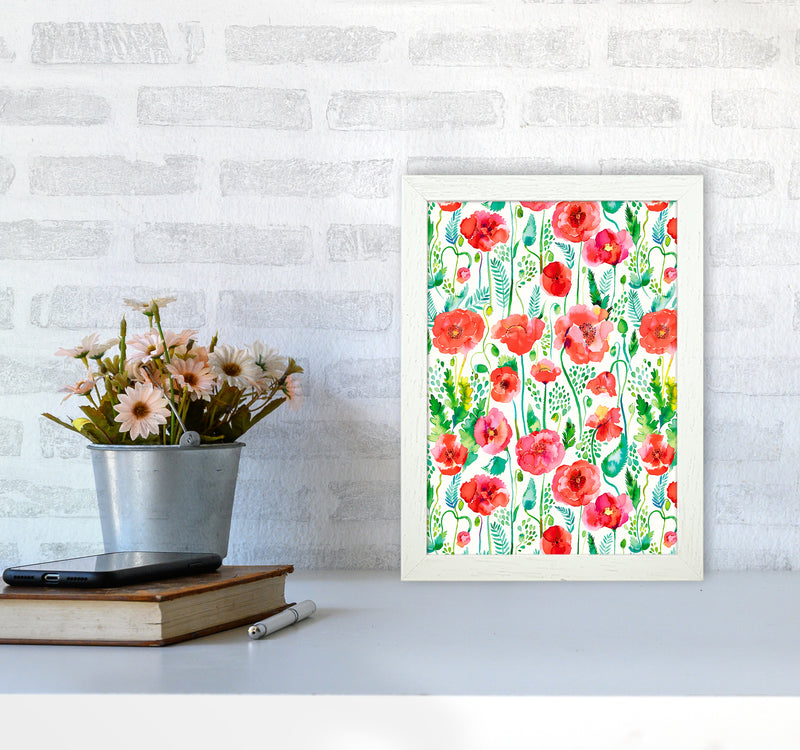 Poppies Red Abstract Art Print by Ninola Design A4 Oak Frame
