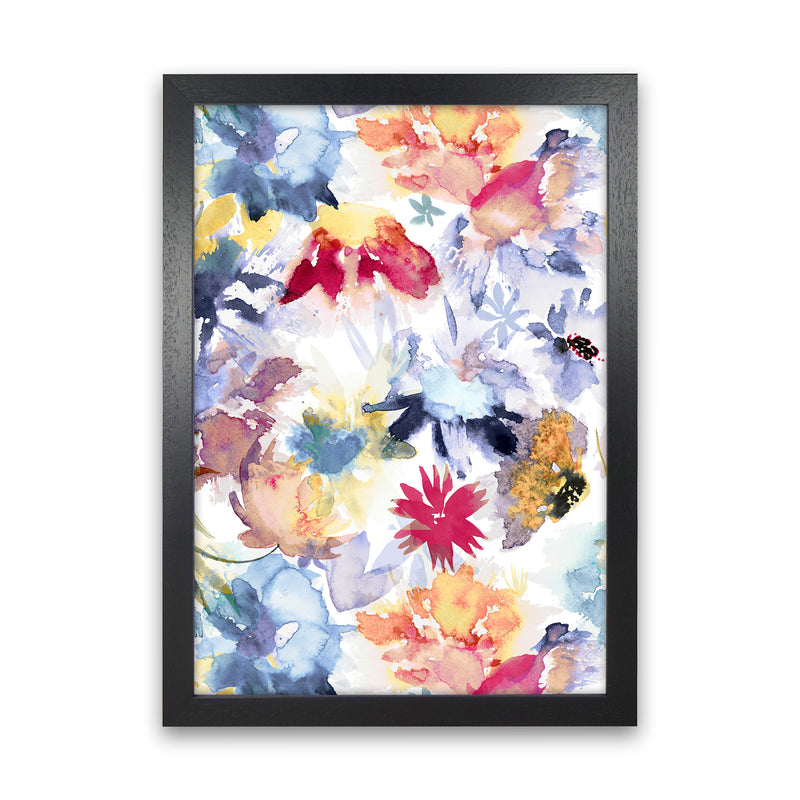 Watercolor Spring Memories Multicolored Abstract Art Print by Ninola Design Black Grain