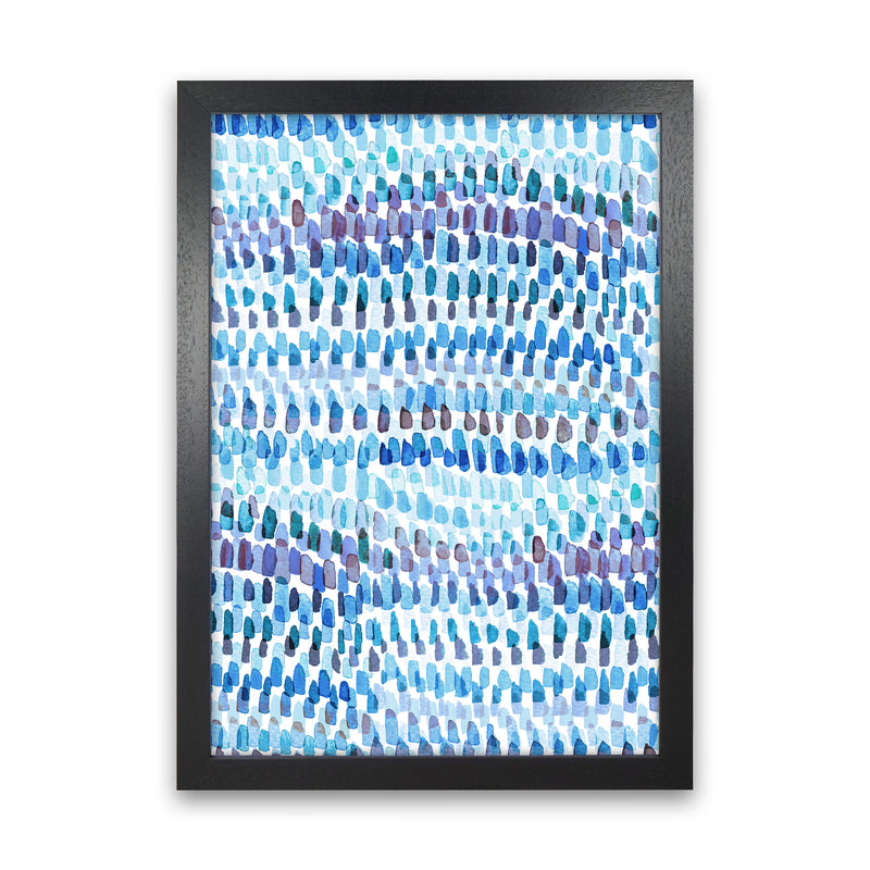 Artsy Strokes Stripes Colorful Blue Abstract Art Print by Ninola Design Black Grain